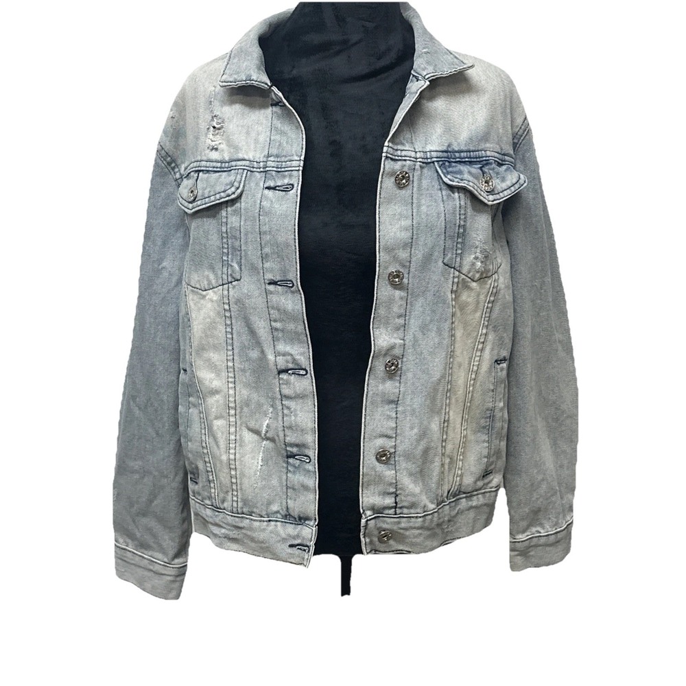 Waimea Jean Jacket Women's M Light‎ Wash Distressed Stretch Denim Trucker